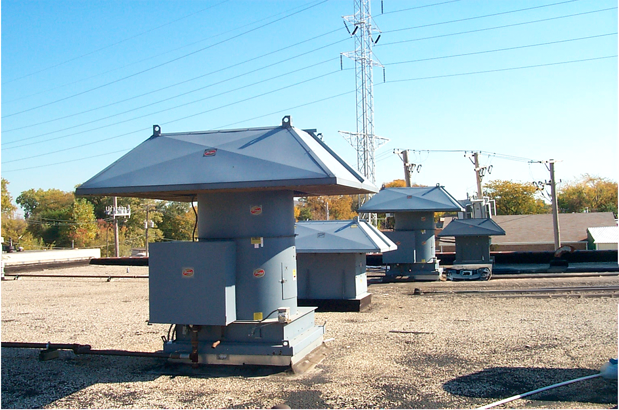 Roof supply fan with weather cover